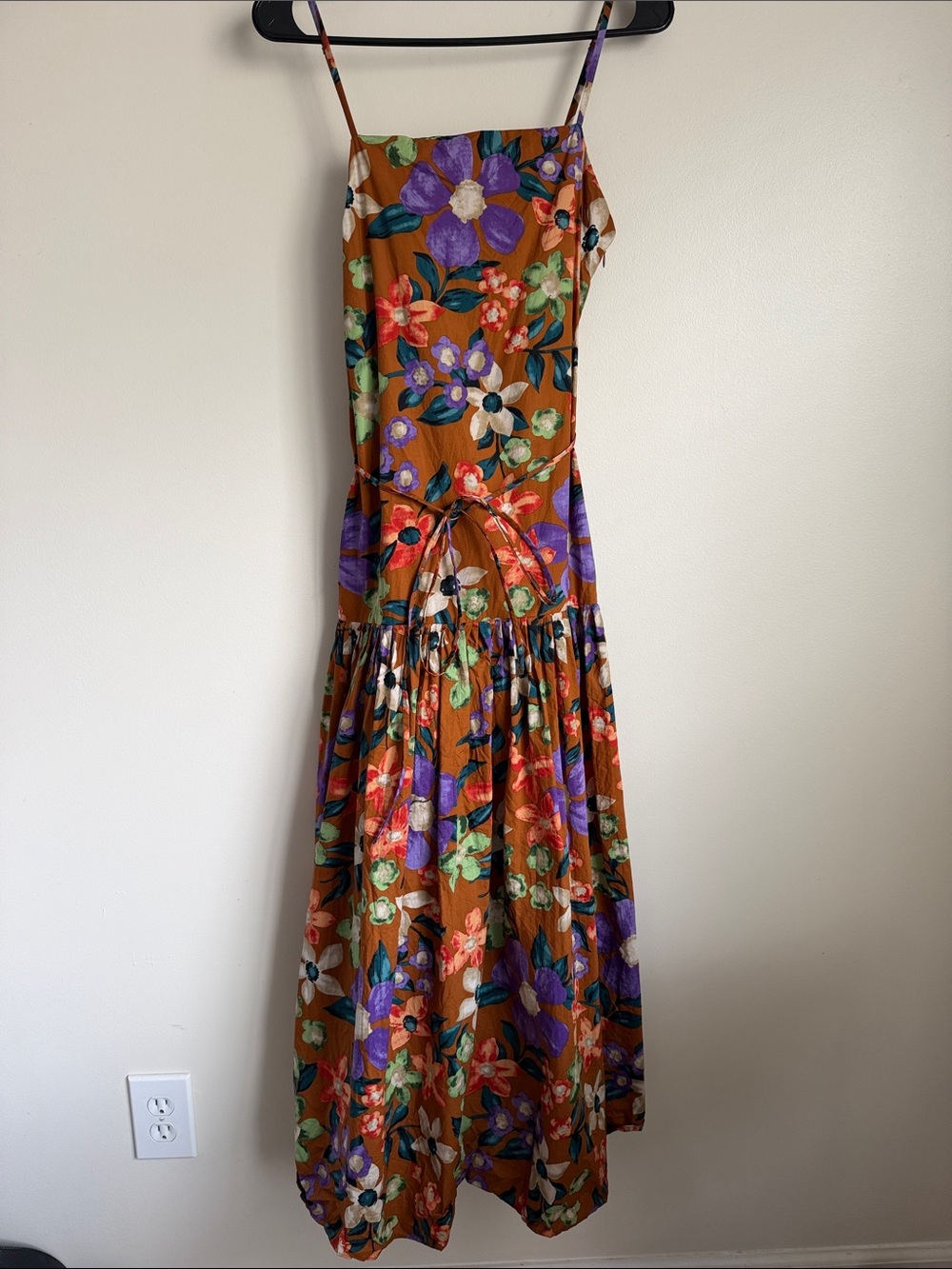 Current Air Anthropology Brown Floral Fall Transitional 💯 Cotton Maxi Dress - Picture 4 of 11